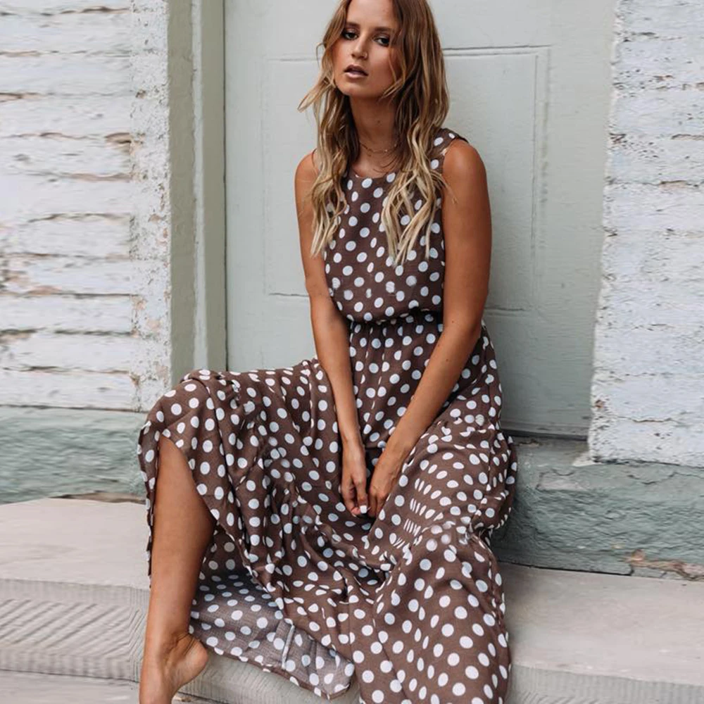 LISM элегантное женское платье без рукавов с круглым вырезом в горошек хаки а