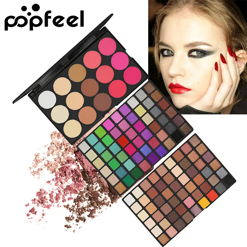 Popfeel бренд 123 Цвета Тени для век + румяна порошок макияж набор Водонепроницаемый