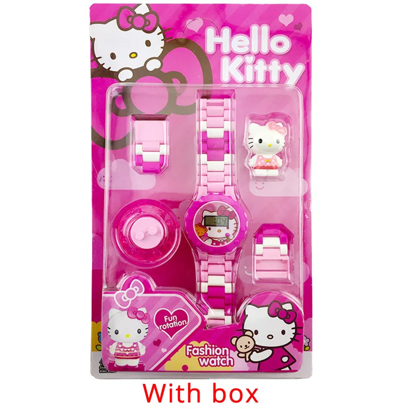 Cat with box JOYROX строительные блоки Человек-паук Эльза детские часы вращающийся циферблат мультфильм детские часы для мальчиков девочек студентов DIY детские часы Reloj - Цвет: Cat with box