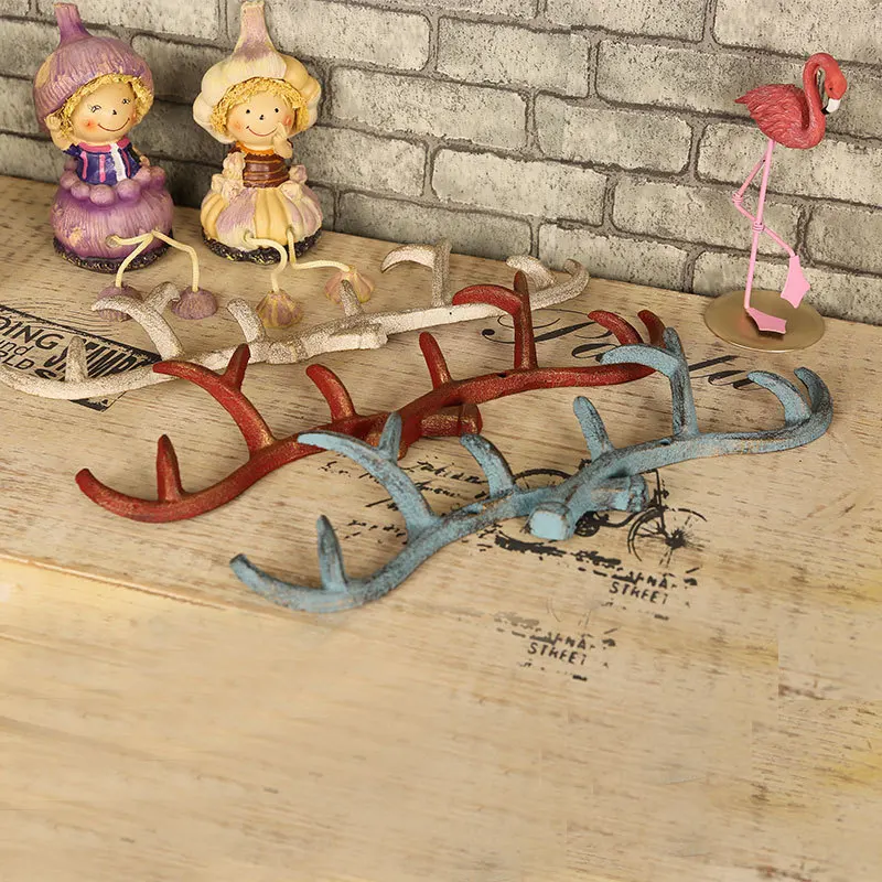 Винтажные чугунные оленьи рожки 36x12 см настенные крючки антикварная отделка