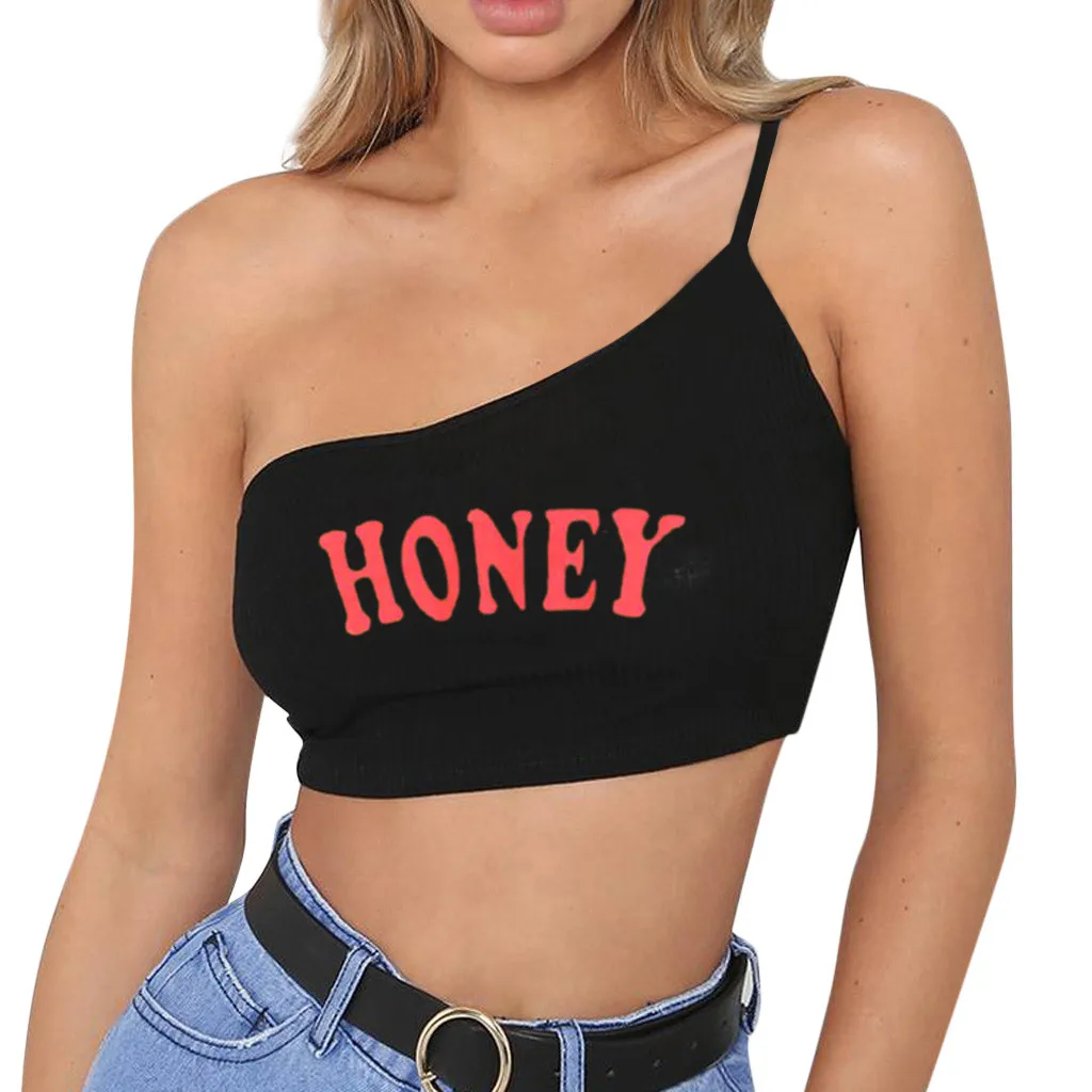Сексуальный укороченный топ женские топы без рукавов с буквенным принтом на