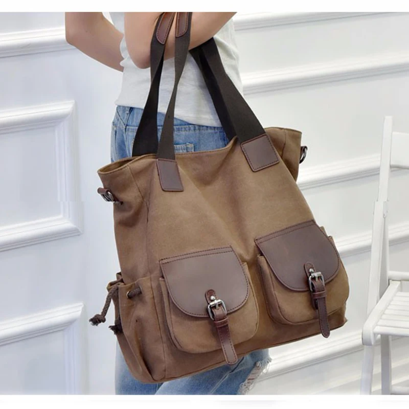 Винтажная парусиновая сумка на плечо женская большая емкость повседневная