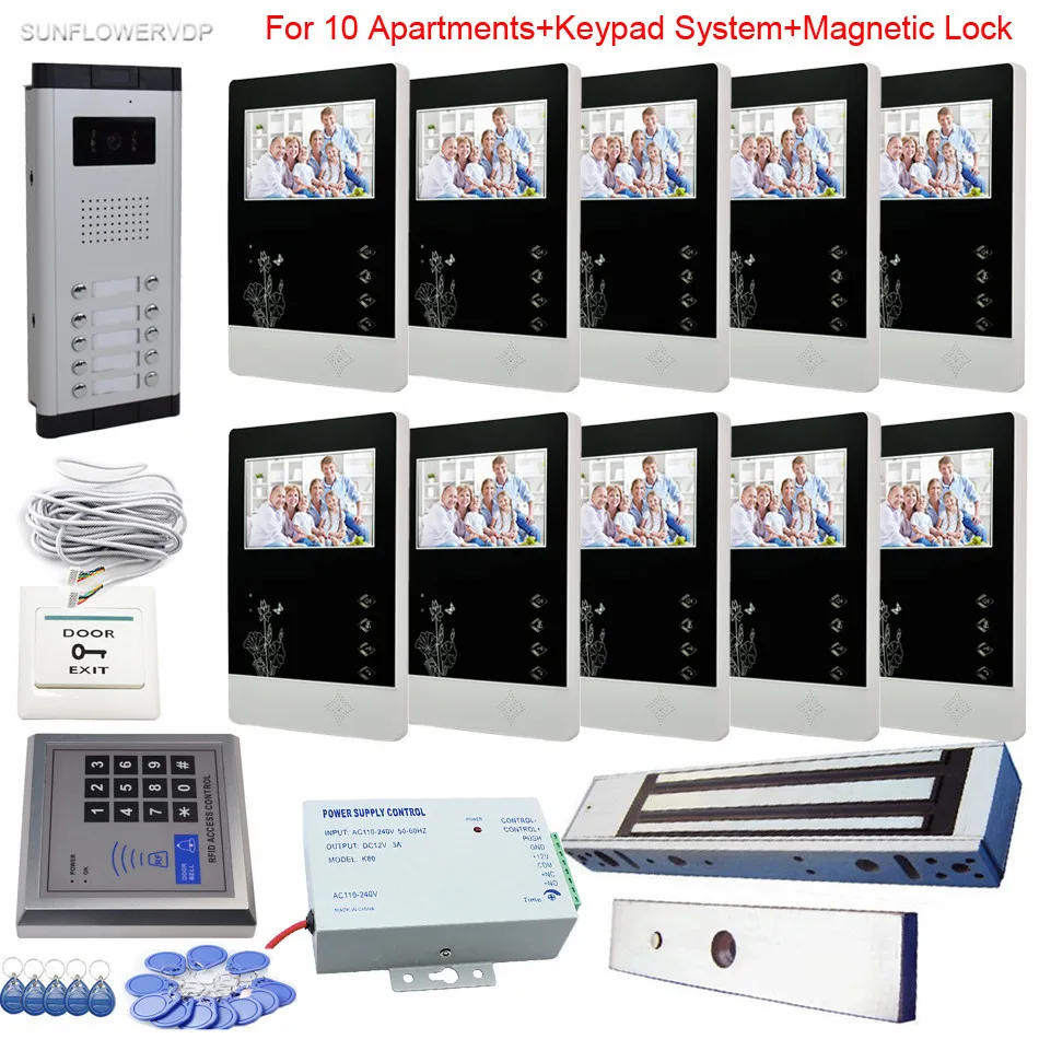 Дверной видеозвонок с Rfid клавиатурой 10 шт. цветные экраны 4 3 дюйма видеокамера