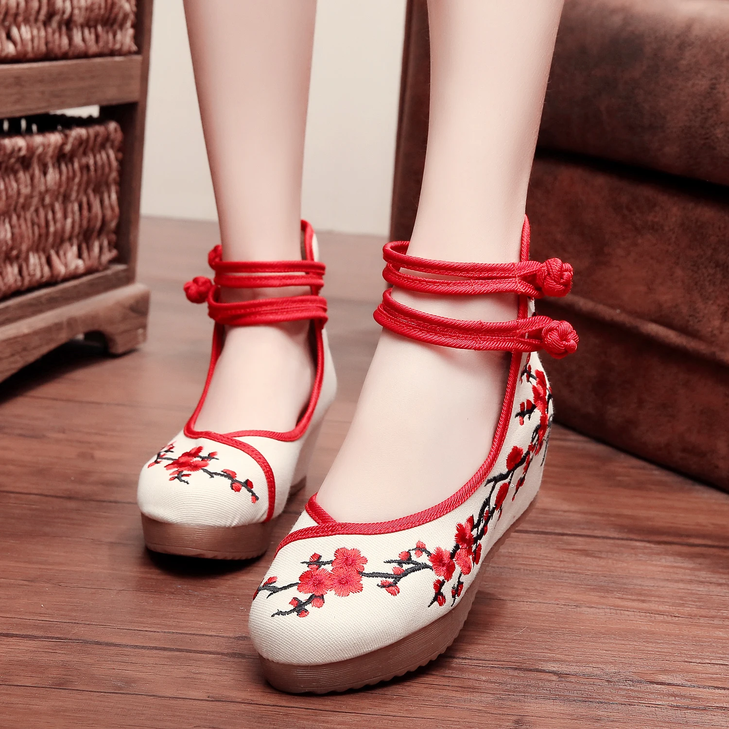 Туфли китайские Пекинские холщовые с вышивкой этническая танкетка свадебные