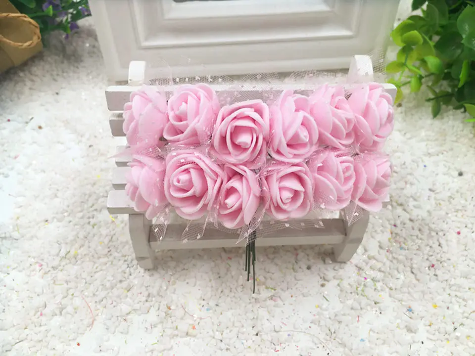 Pale pink HINDJEF 144 PCSPE искусственный цветок пенопластовый Цветок Маленькая Роза Свадебная коробка для конфет букет из роз для свадьбы предметы домашнего декора - Цвет: Pale pink