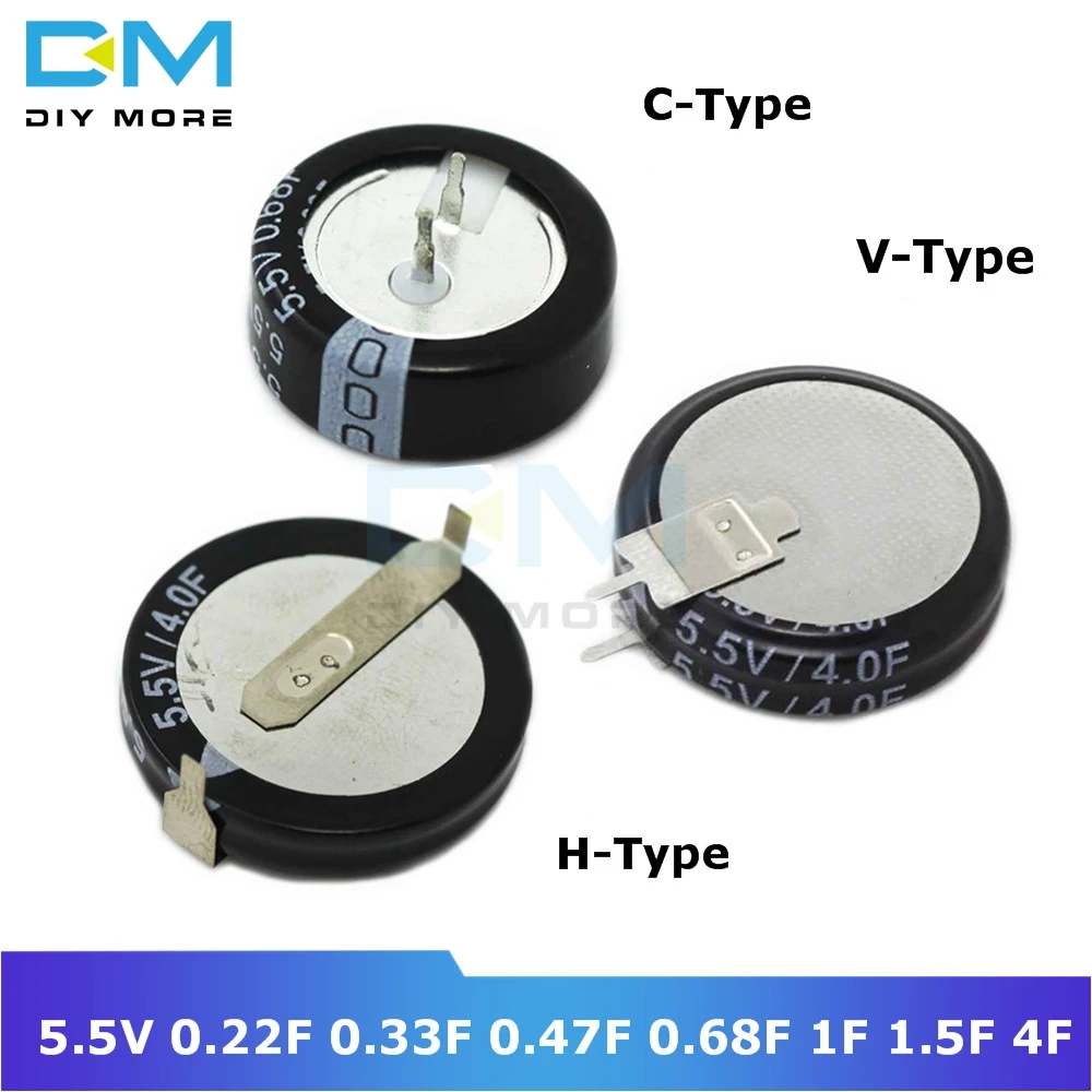 Diymore супер фарадный конденсатор с алюминиевой крышкой, 5,5 V 0.22F 0.33F 0.47F 0.68F 1F 1.5F 4F C-Тип V-Тип H-Тип конденсатор с алюминиевой крышкой, H C V Стиль ультраконденсатор