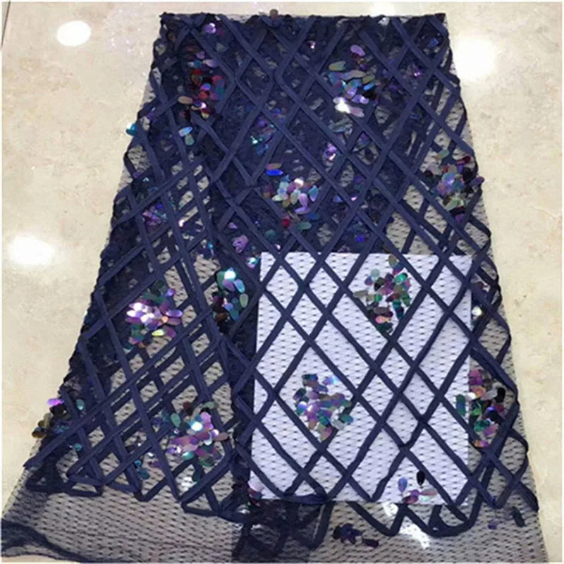 Африканская кружевная ткань голубого цвета с пайетками в нигерийском стиле