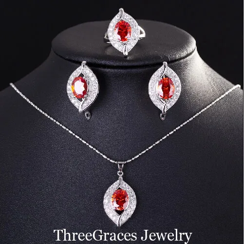 ThreeGraces модные ювелирные изделия из стерлингового серебра 925 пробы, кубический цирконий, кристалл, желтые камни, ожерелье, серьги, кольца, наборы для женщин JS112 - Окраска металла: orange red