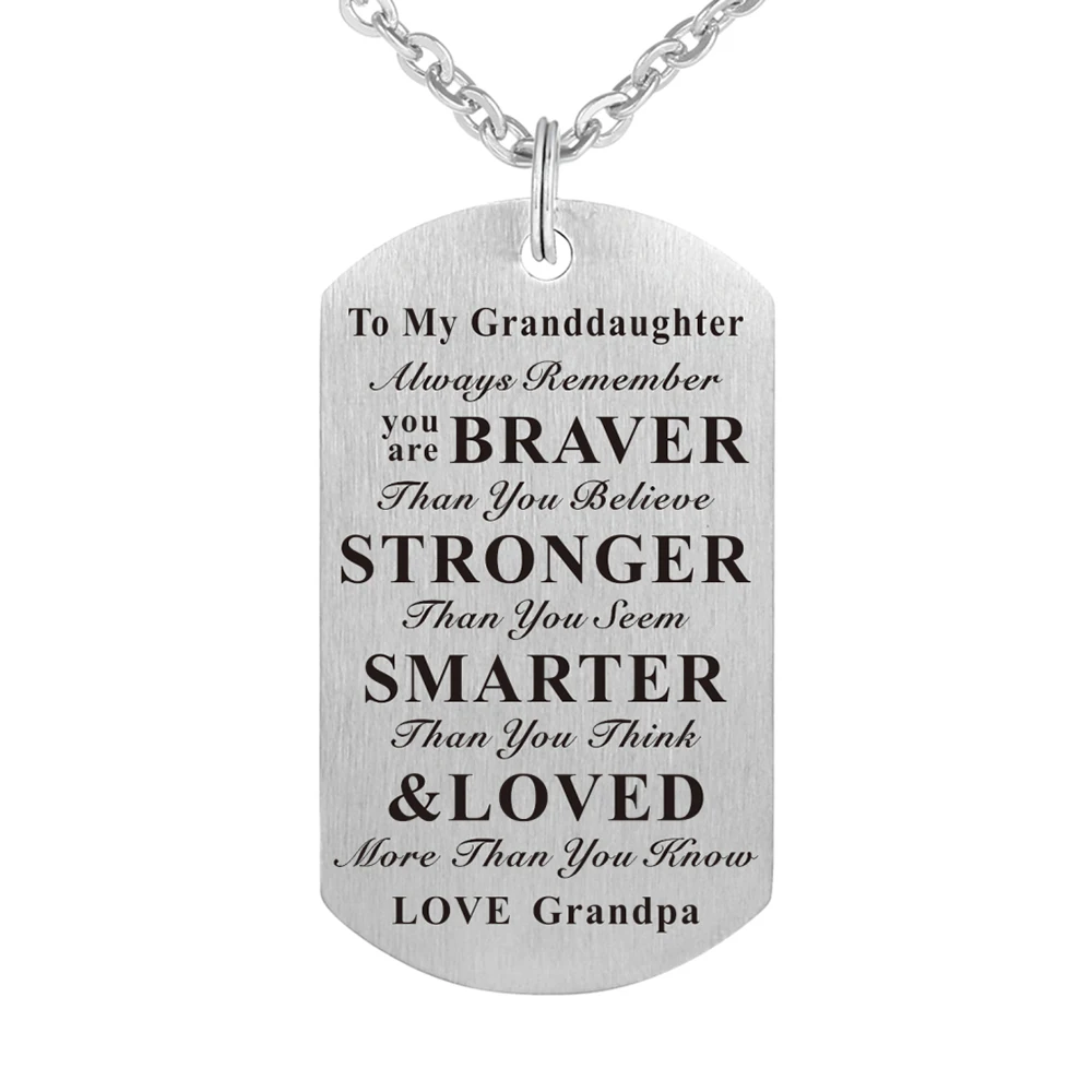 Stainless Steel Grandpa Gift for Granddaughter Pendant Necklace Dog tag Jewelry from Grandfather | Украшения и аксессуары