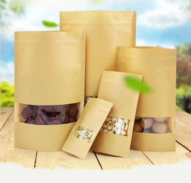 Ziplock крафт-бумажный пакет для чая с окошком, сушеные продукты, фрукты, чай, подарочная упаковка, Самоуплотняющиеся чайные пакеты, 20 шт./лот