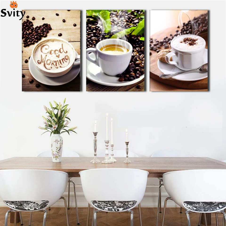 Без рамки 3 панели еда и чашка кофейного чая современный холст с принтом картина
