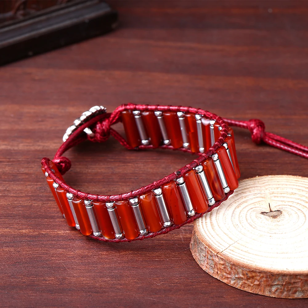 Прямая поставка натуральная трубка красный камень Энергия исцеления браслет