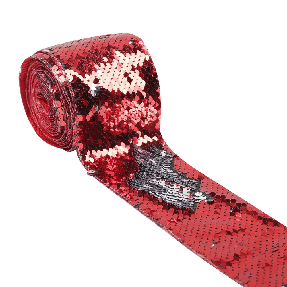 red x silver Xugar 3 ''75 мм 2y Двусторонняя лента с блестками для рукоделия, самодельные банты для волос, домашний текстиль, одежда для шитья, материалы для рукоделия, товары для рукоделия - Цвет: red x silver