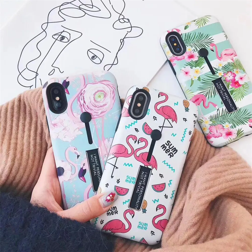 Hide Ring Stand Holder Case for Apple IPhone X XS MAX XR Fashion Flower Flamingo Silicone Phone Cases Iphone 6 6s 7 8 Plus |
