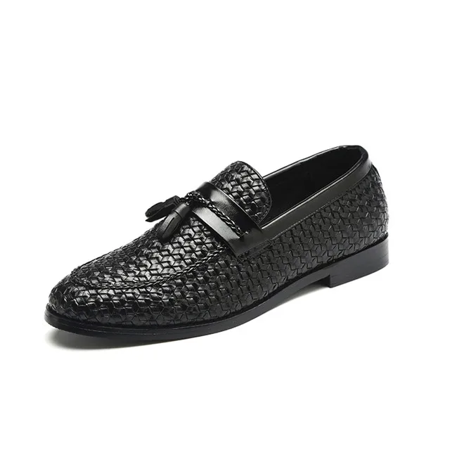 Black Dress Loafers Merkmak/Роскошные мужские кожаные лоферы в стиле ретро с бахромой ромбическим узором обувь бренда комфорт Повседневное мужские плоская обувь большой Размеры 37-48 - Цвет: Black Dress Loafers