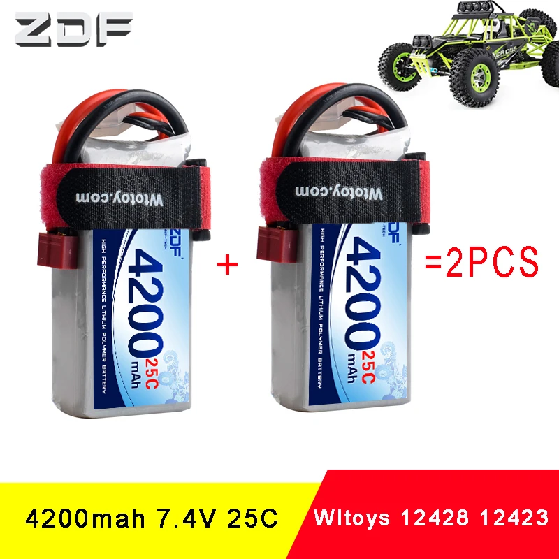 ZDF хорошее качество 2 шт Rc Lipo батарея 7 4 V 4200mah 2S 25C Max50C для Wltoys 12428 12423 1:12 RC
