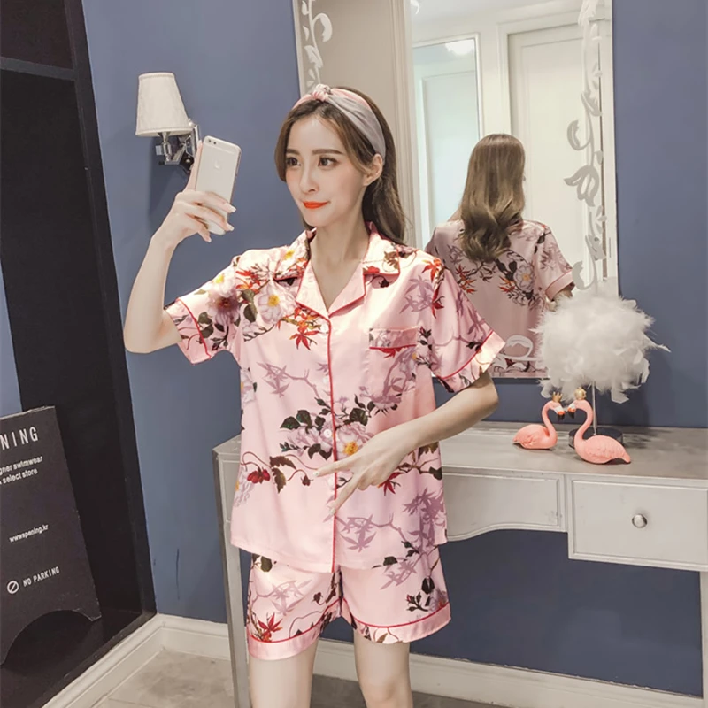 BabYoung Для женщин атласные пижамы устанавливает новый Дизайн Короткие штаны