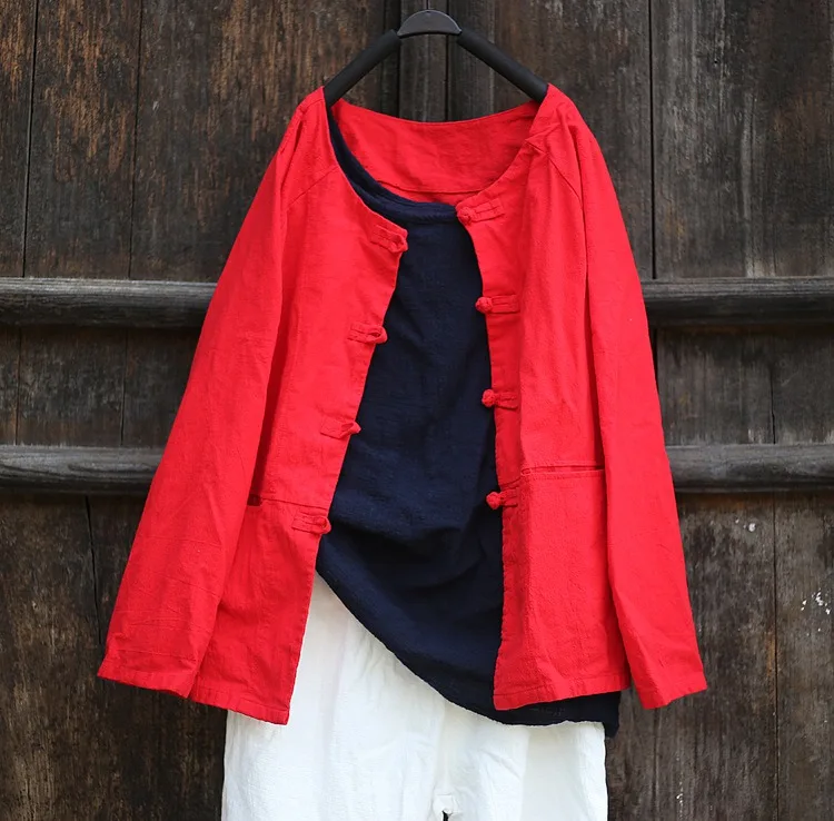 Женское хлопковое пальто с длинным рукавом ORIGOODS винтажное в китайском стиле на