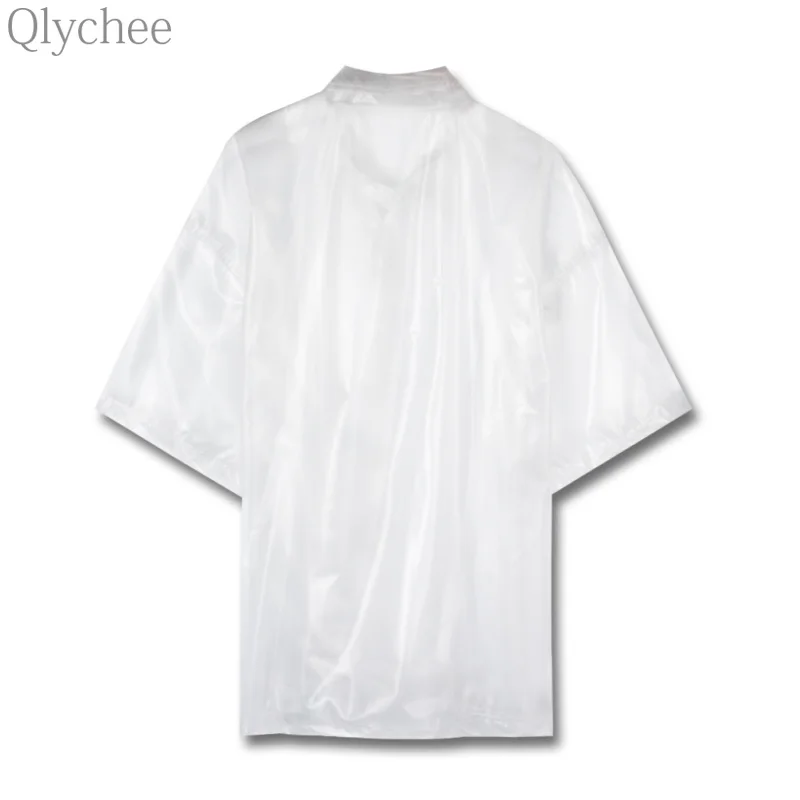 Qlychee однотонная Прозрачная ПВХ блузка короткий рукав кнопка отложной воротник