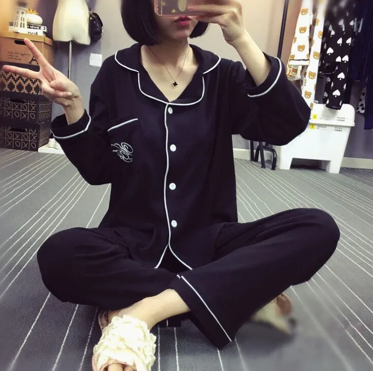 Женские пижамные костюмы из 2 предметов Pjs Home Kawaii корейский стиль с длинным