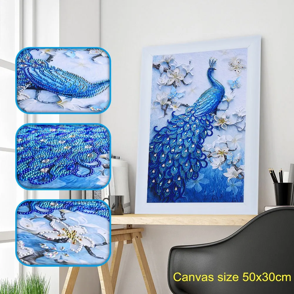 Elegant peacock Алмазная картина особой формы, Бабочка, павлин, волк, сова, цветок, сделай сам, 5D, частичная дрель, наборы для вышивки крестом, Кристальные стразы, искусство - Цвет: Elegant peacock