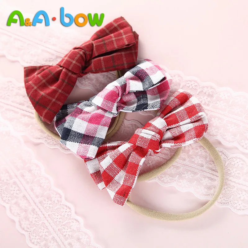 1PCS Plaid Bow Hair Band Baby's Nylon Headband Baby`s Girl Elastic Cute Tiara Accessories HairBand | Детская одежда и обувь