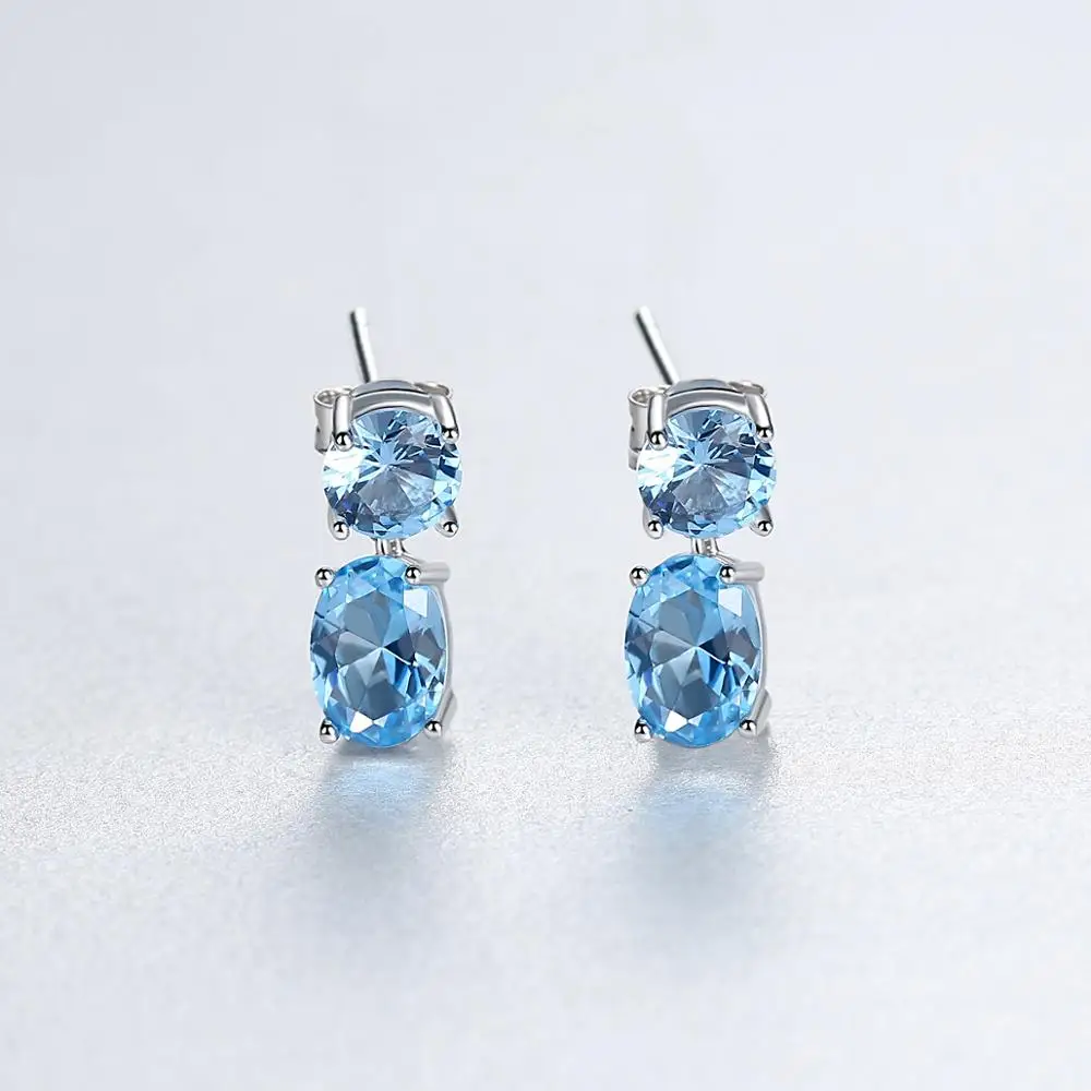 CZCITY Luxury Blue Topaz Drop Earrings for Women Wedding Engagement Fine Jewelry Silver Brincos Joyeria Fina Para Mujer SE0432 | Украшения