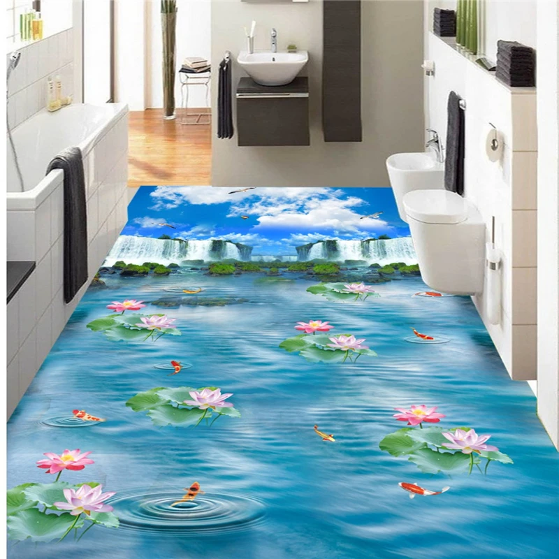 Beibehang голубое небо водопад Лотос Карп Ванная Кухня тротуар 3D Пол индивидуальный
