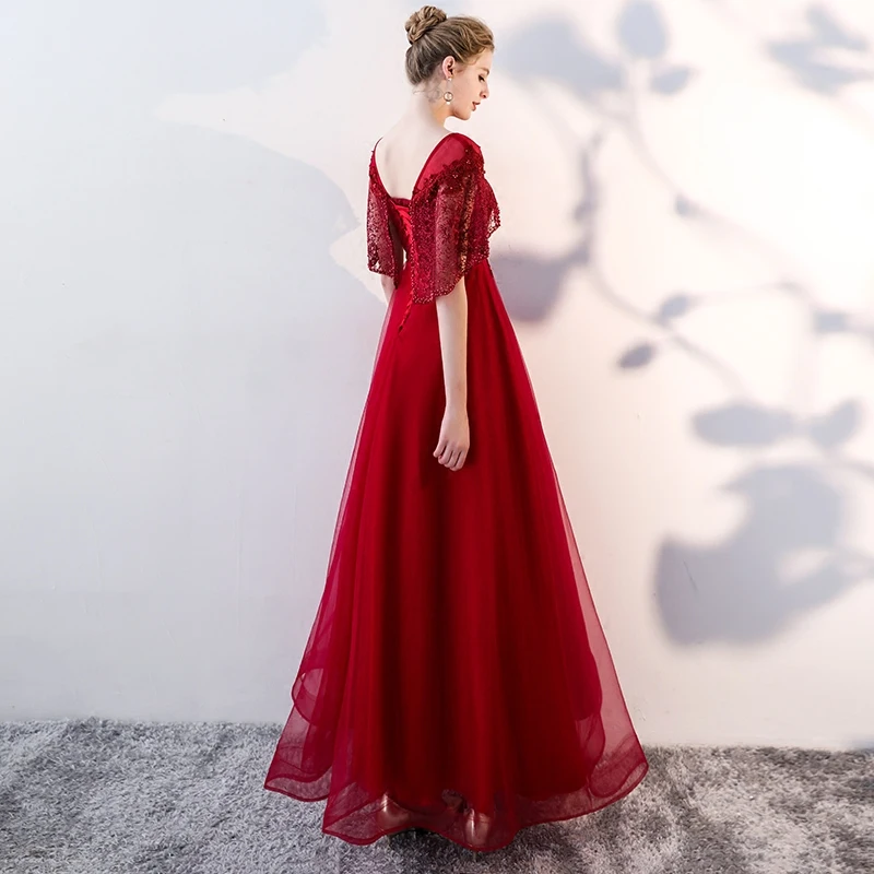 SSYFashion новый элегантный цвета красного вина кружева вечернее платье невесты