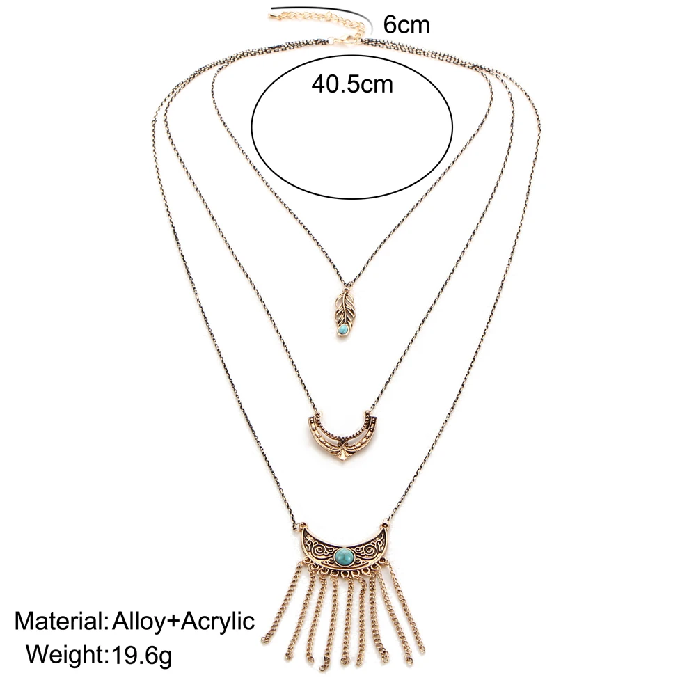 Если мне модные Винтаж кисточкой 3 слоя многослойная длинная цепочка Геометрия