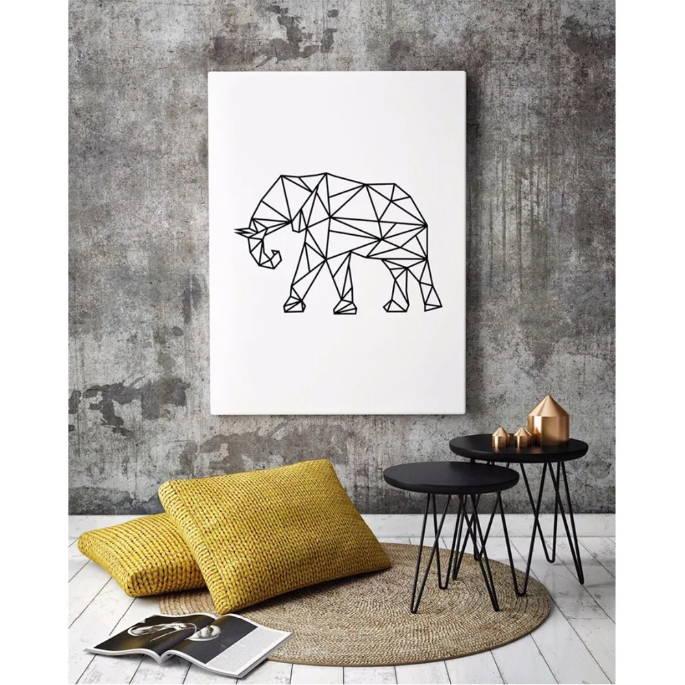 Geometric Modern Elephant Art Mural Black Canvas Oil Painting Wall Pictures Paintings for Living room Decor | Дом и сад