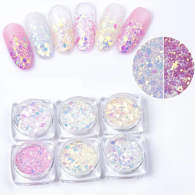 

1 Box Nail Mermaid Glitter Flakes Sparkly 3D Light Chameleon Color Changing Sequins Polish Manicure DIY Nail Art Decorations