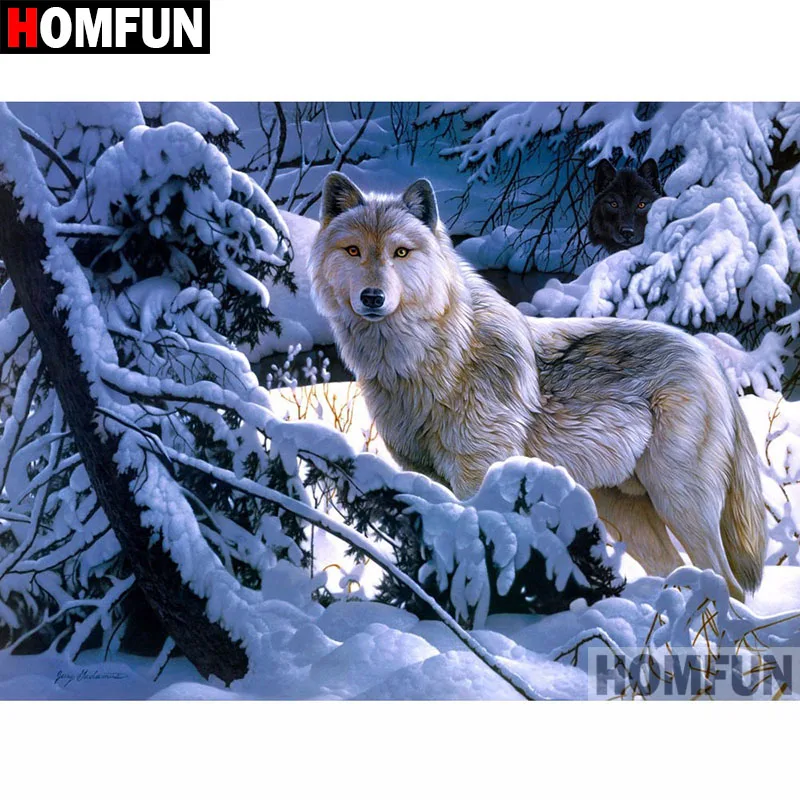 Алмазная живопись HOMFUN A07578 полноразмерная/круглая вышивка Снежный волк 5D для