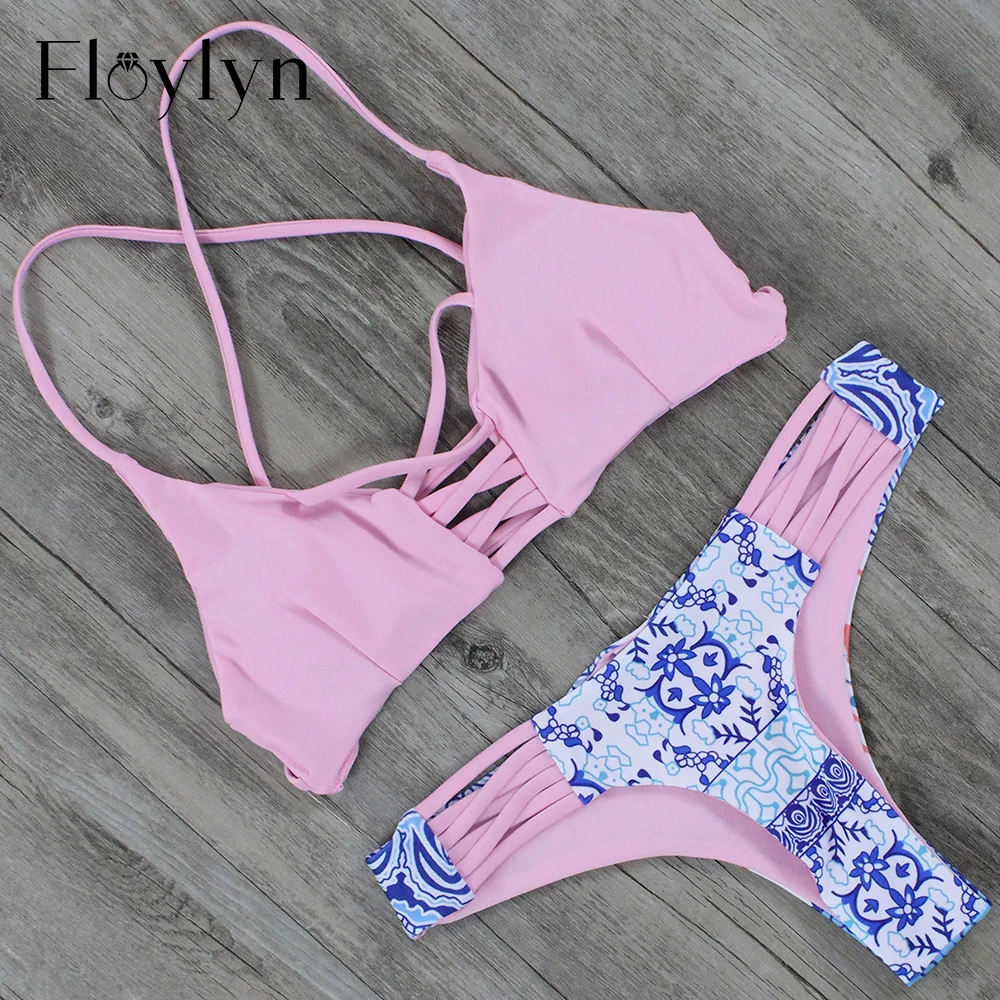 Floylyn новый купальный костюм купальник для женщин бандаж бикини 2017 с принтом