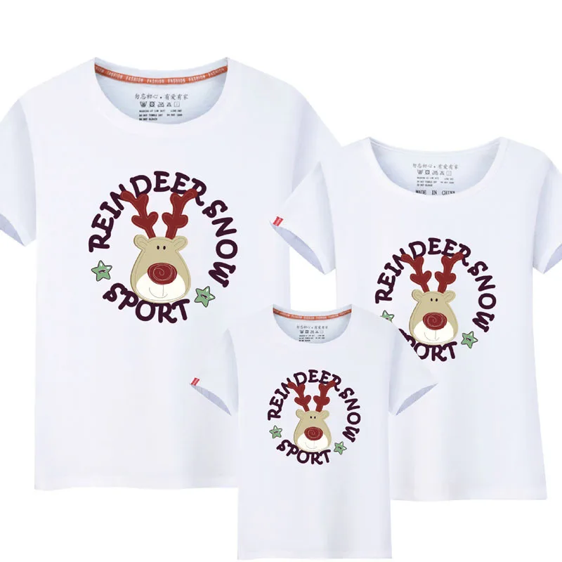 1Piece Family Look T-shirt 2018 Cartoon Snow Deer mother Mommy and Me Daughter Father Baby Clothes Matching Clothing Sets | Мать и
