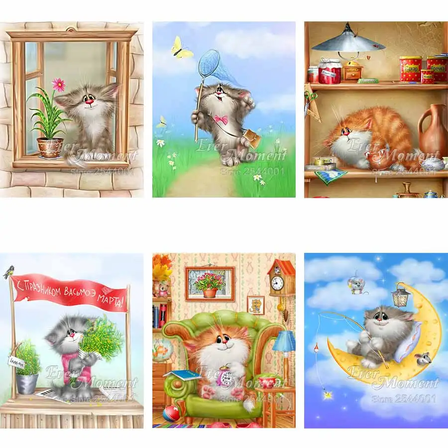 Картина с алмазной Мозаикой Ручной Работы набор кристаллами для вышивки котом и