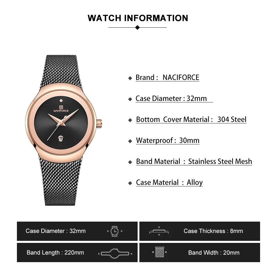 Часы NAVIFORCE женские кварцевые модные водонепроницаемые простые наручные из