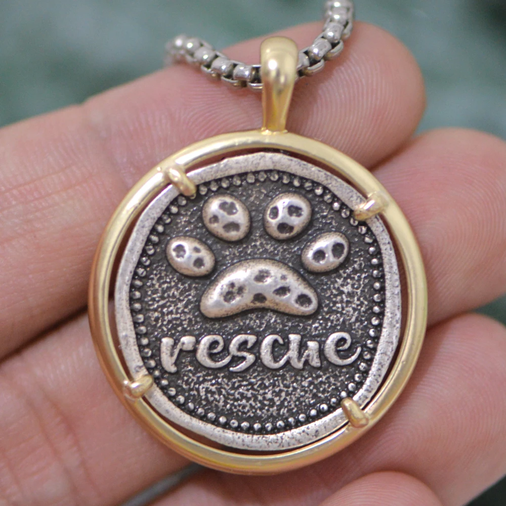 Paw Print Necklace Double Color Men Dog Lover Pendant Animal Pround Rescue Memorial Gift Copper Metal Pet PawPrint Jewelry A276 | Украшения