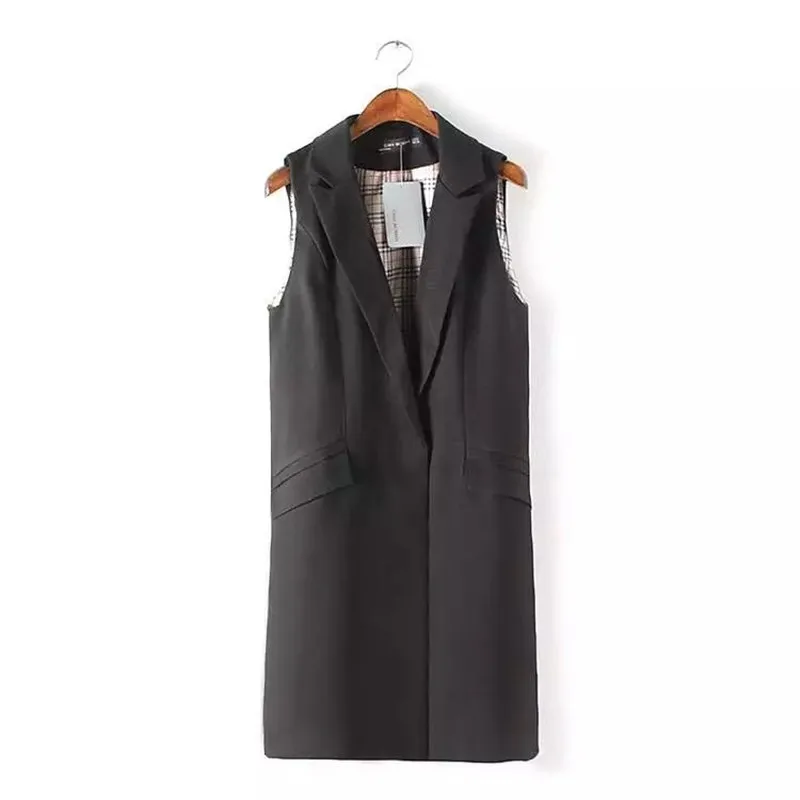 

Fashion Nice Office Lady Elegant Jackets Vests For Women Sleeveless Black Long Outerwear Casual Brand Colete Feminino Coats