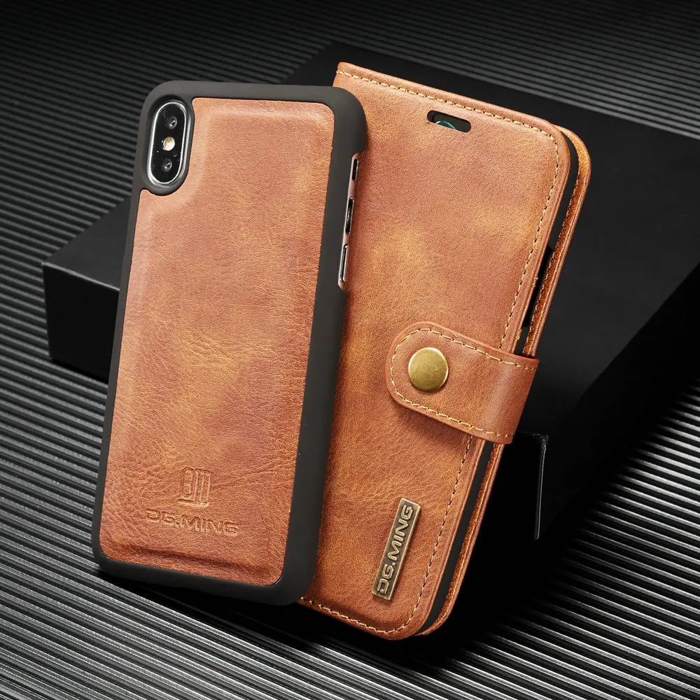 DG. MING 2в1 Винтажный чехол кошелек для iPhoneX XS XR Магнитный съемный кожаный iPhone MAX Folio
