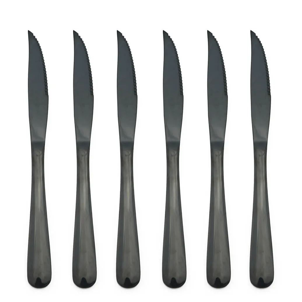 Black 6PCS Современный Королевский Блестящий нож для стейка, 6 шт., черные радужные голубые тарелки, столовые приборы из нержавеющей стали, набор столовых приборов, набор столовых ножей с зубцами - Цвет: Black 6PCS
