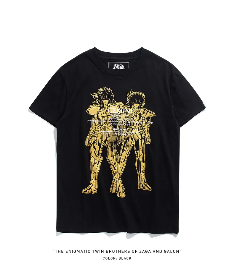 TEE7 Для мужчин Повседневное короткий рукав Футболка Японии аниме Saint Seiya Близнецы Братья Хлопка Мода Печатные Мужской Блуза Топ