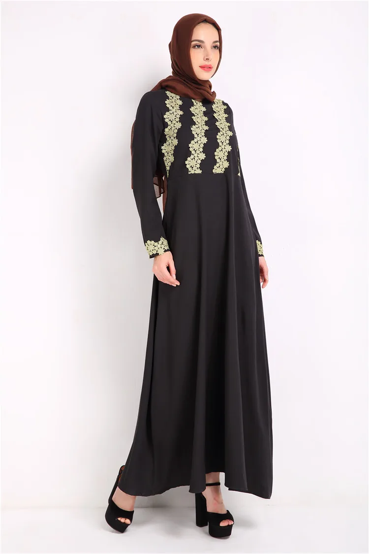 Женское длинное платье из полиэстера abaya черное в мусульманском стиле вечерние