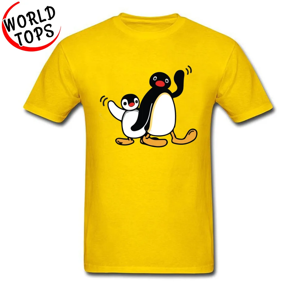 Pingu Pinga Пингвины Мультфильм Графический футболки хлопок мужская домашняя кофта с круглым горлом Топы футболка мальчик мужские повседневные футболки Забавные топы футболки - Цвет: Yellow