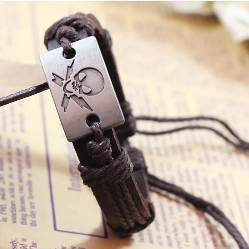 30 шт./лот женские и мужские браслеты с черепом кожаные серебряным покрытием