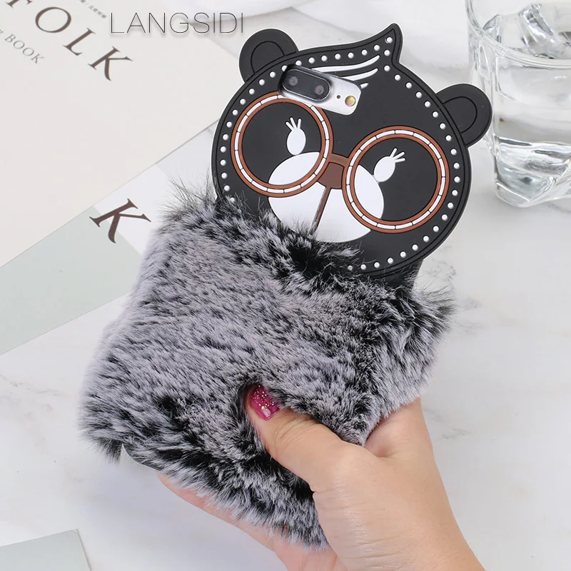 2018 New For iPhone 6s Plus phone case luxury handmade customized bear head plush style back cover Other Case | Мобильные телефоны
