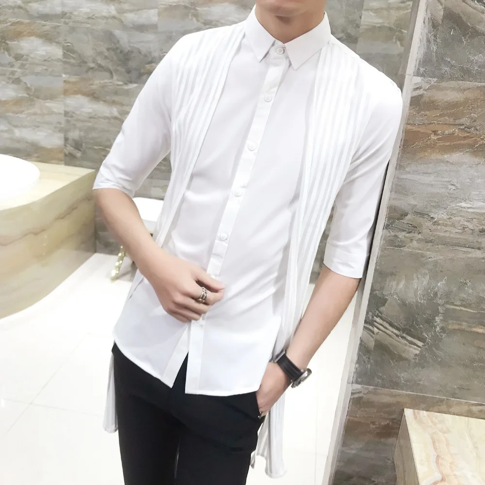 2019 New Summer Thin Men's Casual Shirt Regular Cotton Men Three Quarter Sleeve Big Size Breathable Dress Shirts | Мужская одежда