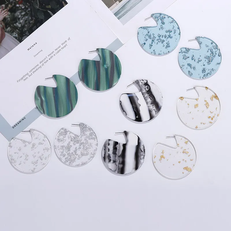 HX C-shaped semi-circular gold foil silver large size resin plate disc earrings 2018 ladies pendants trend popular | Украшения и