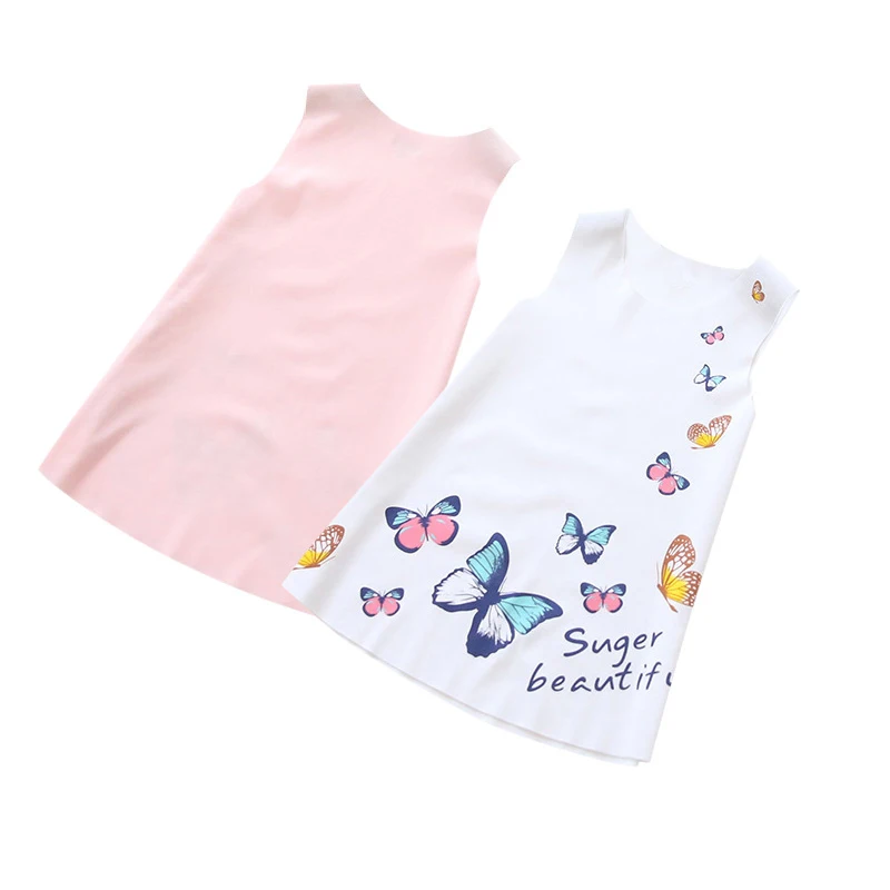 Hot Summer Baby Girls Sleeveless Butterfly Printed Princess Dress Kids Vest Dresses 2-7Y | Детская одежда и обувь