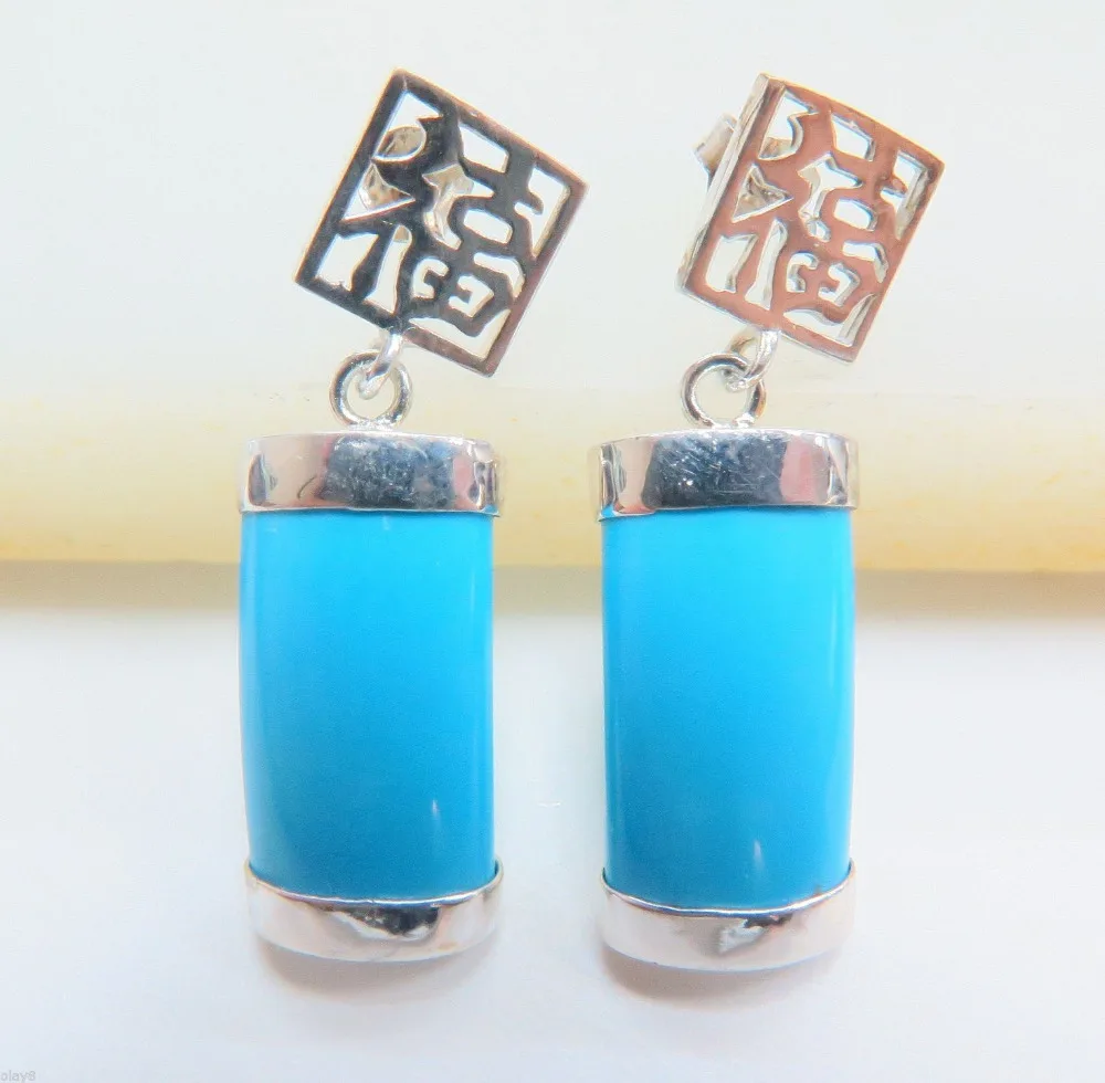 

free shipping > FINE Sterling 925 Silver & Blue Chalcedony Square Dangle Earrings
